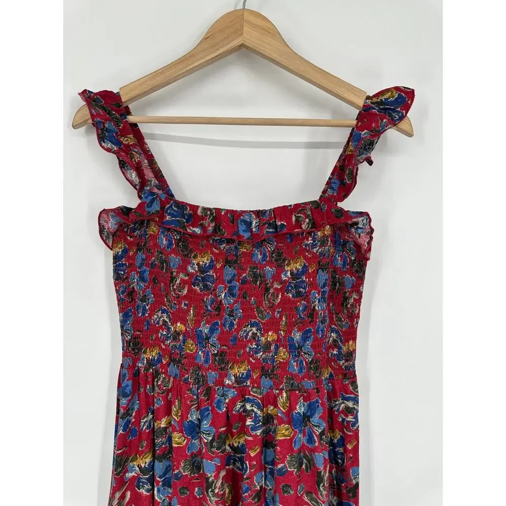 Natural Life Megan Smocked Midi Dress Floral Ruffle Square Neck Sleeveless Boho - Picture 6 of 12